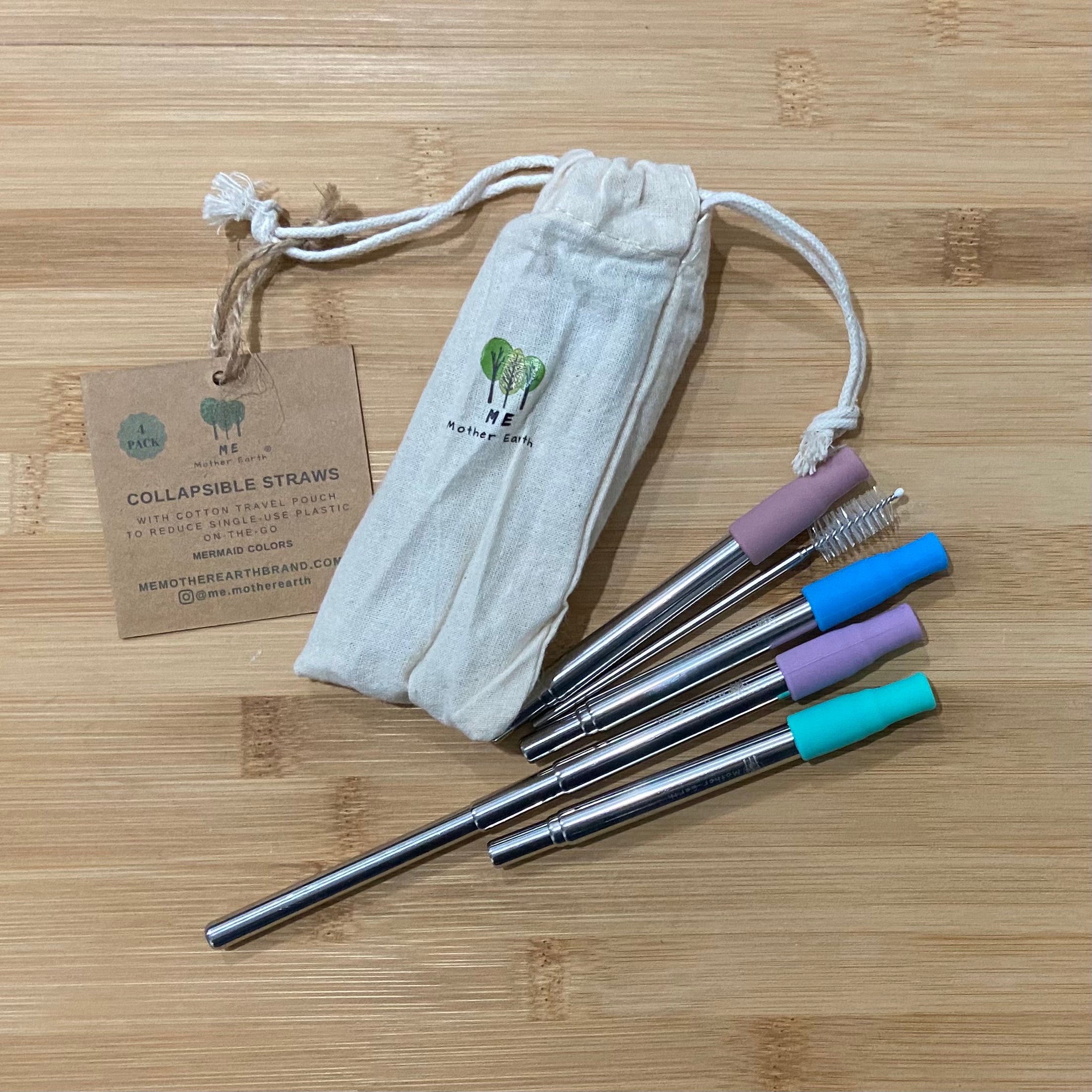Me Mother Earth Collapsible Straw 4-Pack