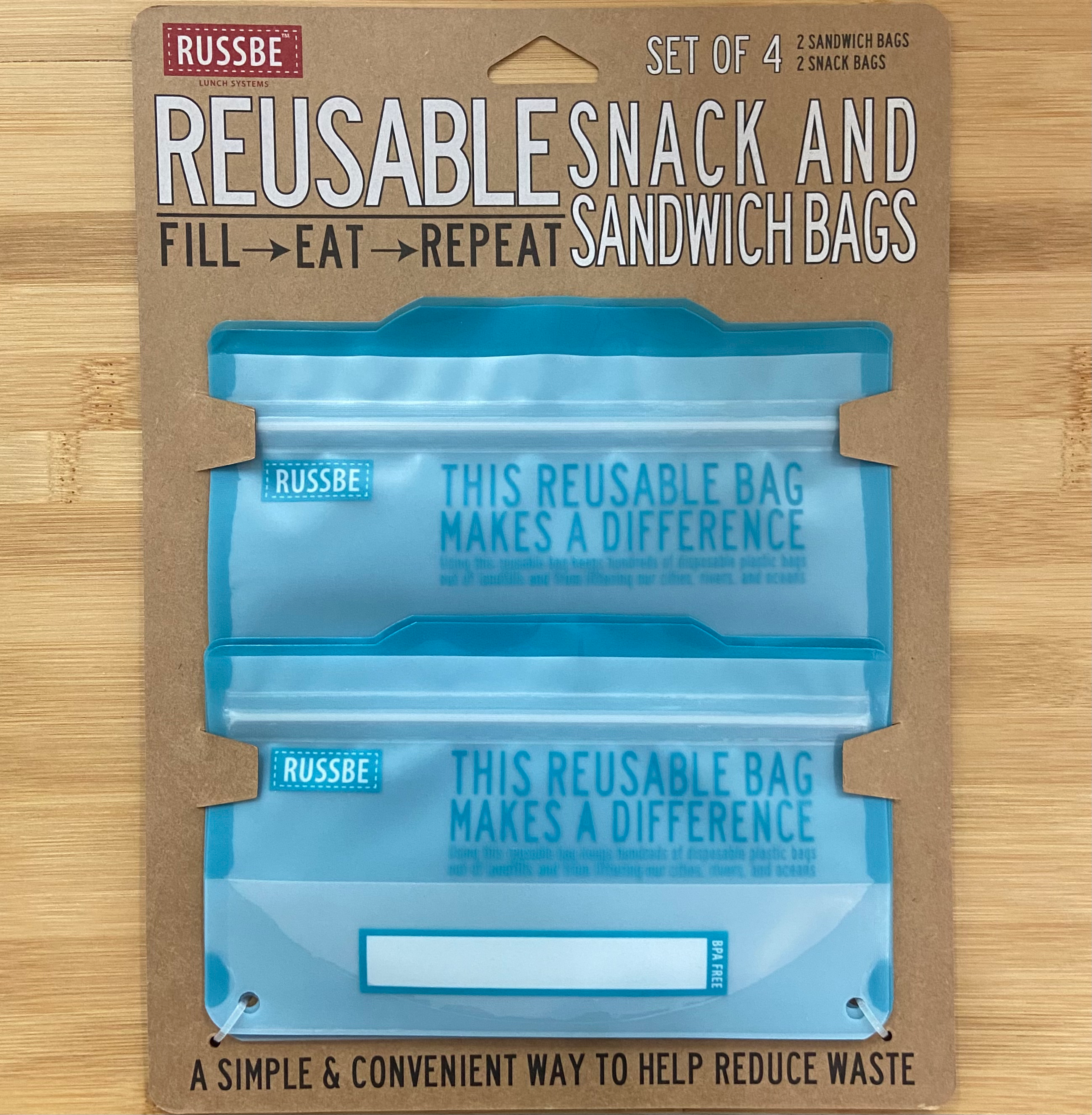 RUSSBEE Reusable Snack and  Sandwich Bag Set of 4