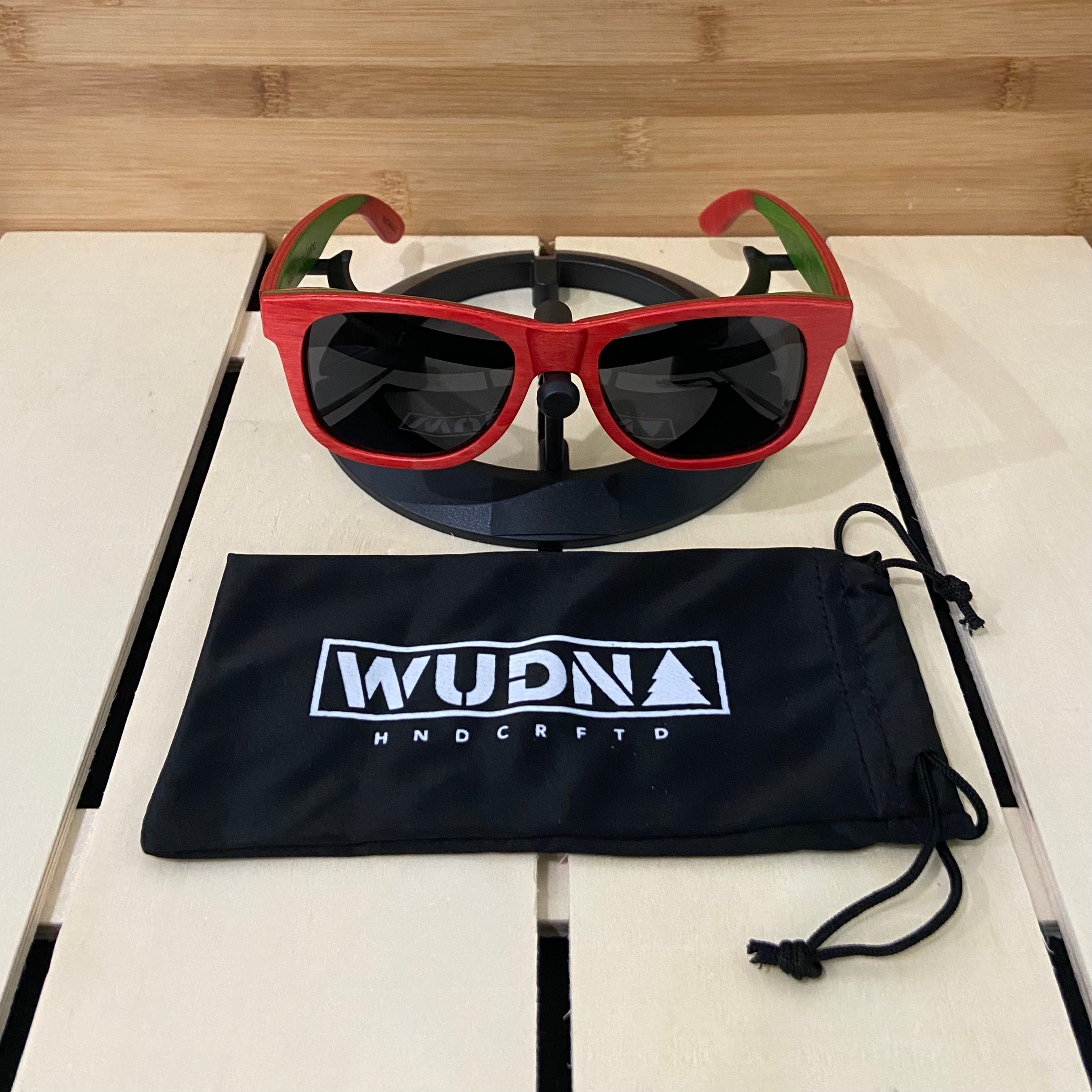 WUDN Sunglasses Recycled Skatedeck Red Frame with Smoked Black Lens